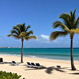 Caribbean Holidays, Puerto Rico Holidays, Sunny Puerto Rican beach with turquoise water, palm trees and a relaxed all-inclusive resort atmosphere in July