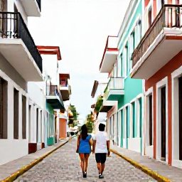 Caribbean Holidays, Puerto Rico Honeymoons, Couple exploring colourful cobbled streets and Spanish colonial buildings in Old San Juan, Puerto Rico, daytime travel scene