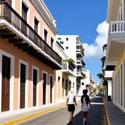 Caribbean Holidays, Puerto Rico Honeymoons, Couple exploring colourful Old San Juan streets with colonial buildings, balconies and tropical August sunshine