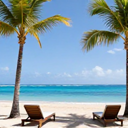 Caribbean Holidays, Puerto Rico Honeymoons, Elegant Puerto Rico honeymoon resort beside a tropical beach, palm trees, outdoor loungers and bright blue Caribbean water
