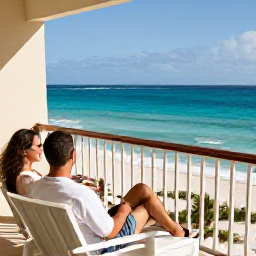 Caribbean Holidays, Puerto Rico Honeymoons, Romantic beachfront resort in Puerto Rico with a couple relaxing on a private balcony overlooking the Caribbean Sea
