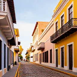 Caribbean Holidays, Puerto Rico Instagram, Colourful colonial buildings and cobbled streets in Old San Juan, Puerto Rico, photographed in warm February sunshine