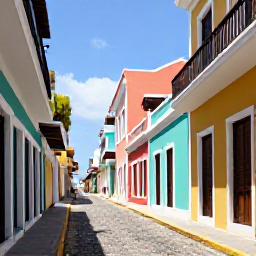Caribbean Holidays, Puerto Rico Instagram, Colourful colonial street in Old San Juan, Puerto Rico, with pastel buildings, cobbled pavement and bright Caribbean sunlight