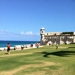 Caribbean Holidays, Puerto Rico Instagram, El Morro fortress overlooking the turquoise Caribbean Sea, with visitors on the broad green lawn under a clear February sky