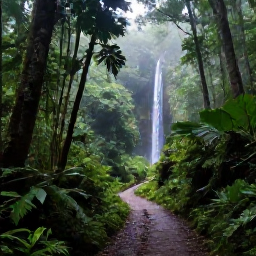 Caribbean Holidays, Puerto Rico Instagram, Lush tropical rainforest trail and waterfall in El Yunque National Forest, Puerto Rico, with misty green foliage in October