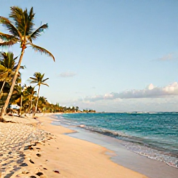 Caribbean Holidays, Puerto Rico Instagram, Palm-fringed tropical beach with clear turquoise water and soft white sand in Puerto Rico, photographed in golden afternoon light
