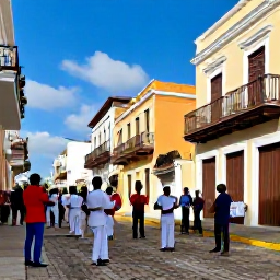 Caribbean Holidays, Puerto Rico January, Colourful Puerto Rican street festival in Old San Juan during January, with musicians, dancers and historic Spanish colonial buildings