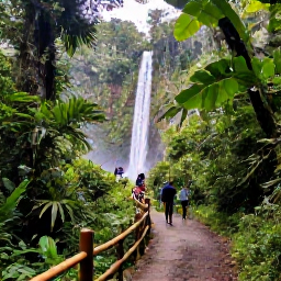 Caribbean Holidays, Puerto Rico January, Puerto Rico rainforest trail with lush green vegetation, waterfall and visitors enjoying nature