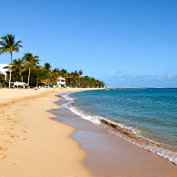 Caribbean Holidays, Puerto Rico January, Sunny Puerto Rico beach in January with calm turquoise water, golden sand, palm trees and a relaxed all-inclusive resort atmosphere