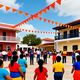 Caribbean Holidays, Puerto Rico January, Traditional Puerto Rican Three Kings celebration with families, colourful decorations, musicians and festive activities in a town square