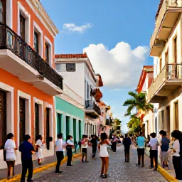 Caribbean Holidays, Puerto Rico July, Colourful street festival in Old San Juan, Puerto Rico, with musicians, dancers and decorated colonial buildings in warm July sunshine