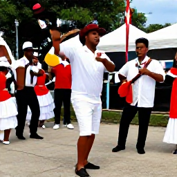 Caribbean Holidays, Puerto Rico July, Puerto Rican musicians performing salsa and bomba with dancers at an outdoor cultural celebration in July
