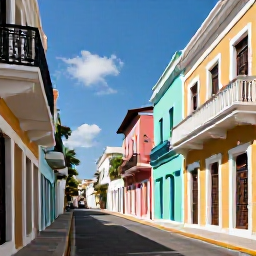 Caribbean Holidays, Puerto Rico June, Colourful colonial streets and historic buildings in Old San Juan, Puerto Rico, on a bright June morning