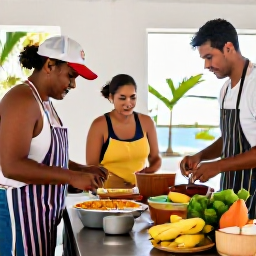 Caribbean Holidays, Puerto Rico June, Traditional Puerto Rican cooking class with local ingredients, mofongo, plantains and friendly cooks in a bright island kitchen