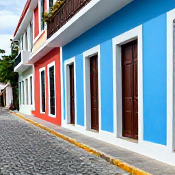 Caribbean Holidays, Puerto Rico June, Visitors exploring the blue and pastel streets of Old San Juan beside colourful colonial architecture and cobbled lanes