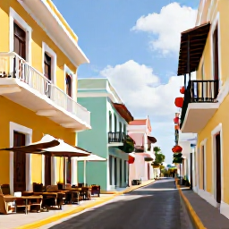 Caribbean Holidays, Puerto Rico Luxury, Colourful historic street in Old San Juan, Puerto Rico, with Spanish colonial buildings, balconies and inviting caf&eacute;s