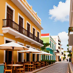 Caribbean Holidays, Puerto Rico Luxury, Colourful historic streets of Old San Juan, Puerto Rico, with Spanish colonial buildings, balconies and lively cafes