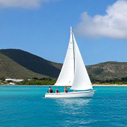 Caribbean Holidays, Puerto Rico Luxury, Couple enjoying a private sailing trip along Puerto Rico's tropical coastline, clear blue water, green hills and bright September sky