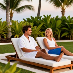 Caribbean Holidays, Puerto Rico Luxury, Couple relaxing at a Puerto Rico luxury resort spa with tropical greenery, soft light and a calm tranquil atmosphere
