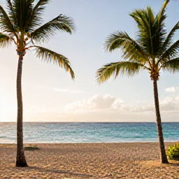 Caribbean Holidays, Puerto Rico Luxury, Elegant beachfront resort in San Juan, Puerto Rico, with palm trees, calm turquoise sea and warm January sunshine