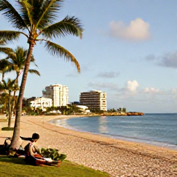 Caribbean Holidays, Puerto Rico Luxury, Elegant luxury resort overlooking a calm Caribbean beach in Puerto Rico during warm March sunshine