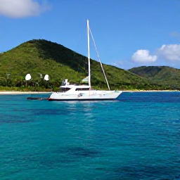 Caribbean Holidays, Puerto Rico Luxury, Luxury yacht sailing along Puerto Rico's tropical coast in clear turquoise water, with green hills in the background
