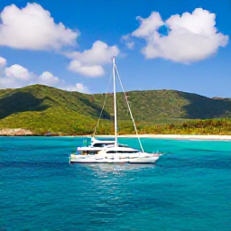 Caribbean Holidays, Puerto Rico Luxury, Luxury yacht sailing along the Puerto Rico coastline on a bright summer day, turquoise water and green hills