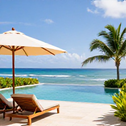 Caribbean Holidays, Puerto Rico Luxury, Private infinity pool terrace at a Puerto Rico resort, ocean views, comfortable loungers and tropical greenery