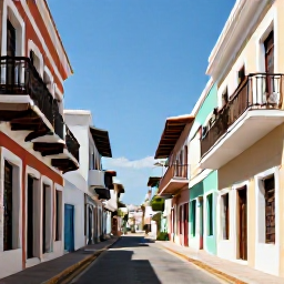 Caribbean Holidays, Puerto Rico March, Colourful streets of Old San Juan in Puerto Rico with colonial buildings, balconies and local life on a sunny March day