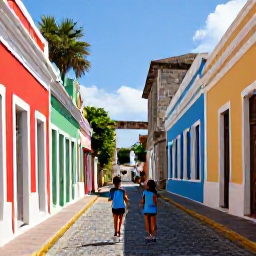 Caribbean Holidays, Puerto Rico March, Family exploring the colourful streets of Old San Juan, Puerto Rico, with cobbled lanes, pastel buildings and historic fort walls