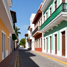 Caribbean Holidays, Puerto Rico March, Historic colourful streets of Old San Juan with balconies, cobbled pavement and tropical sunlight