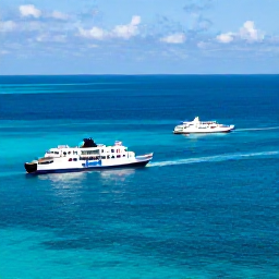Caribbean Holidays, Puerto Rico Multi-Centre, Ferry and aircraft travel connecting Puerto Rico with a neighbouring Caribbean island, shown against a clear blue sea