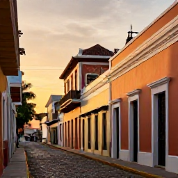 Caribbean Holidays, Puerto Rico Multi-Country Trips, Old San Juan at golden hour, with colourful colonial buildings, cobbled streets and historic fortifications