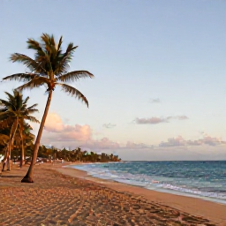 Caribbean Holidays, Puerto Rico Nature, A quiet Puerto Rico beach at sunset with golden sand, palm trees and gentle Caribbean waves