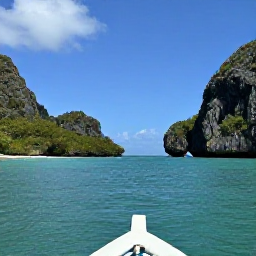 Caribbean Holidays, Puerto Rico Nature, Calm turquoise sea, limestone cliffs and mangrove-fringed shoreline in Puerto Rico, viewed from a small boat on a sunny February day