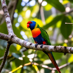 Caribbean Holidays, Puerto Rico Nature, Colourful Puerto Rican parrot in dense tropical forest with sunlight filtering through the leaves