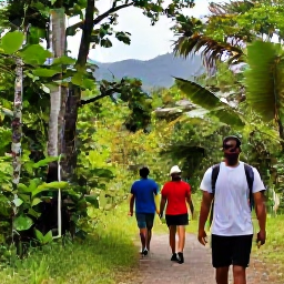 Caribbean Holidays, Puerto Rico Nature, Friendly travellers enjoying a guided nature walk in Puerto Rico, surrounded by tropical forest and mountain scenery in March