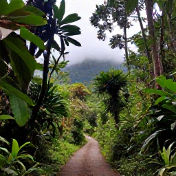 Caribbean Holidays, Puerto Rico Nature, Lush El Yunque National Forest in Puerto Rico during March, with misty mountains, tropical plants and a clear hiking trail