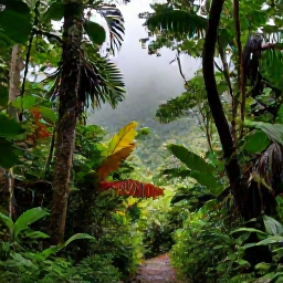 Caribbean Holidays, Puerto Rico Nature, Lush El Yunque National Forest in Puerto Rico in February, with misty green mountains, tropical foliage and a clear forest trail