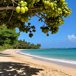 Caribbean Holidays, Puerto Rico Nature, Quiet Puerto Rican coastline with turquoise water, golden sand, sea grapes and tropical vegetation on a sunny April day