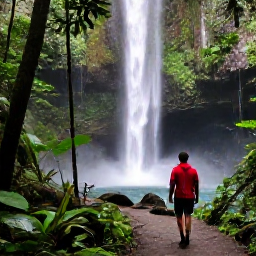 Caribbean Holidays, Puerto Rico Nature, Visitor walking along a rainforest trail in El Yunque National Forest, Puerto Rico, surrounded by waterfalls and tropical plants