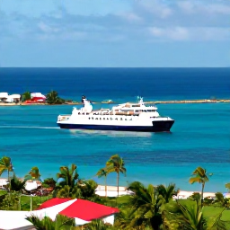 Caribbean Holidays, Puerto Rico November, A Caribbean multi-country holiday scene featuring Puerto Rico alongside nearby islands, with a modern ferry or aircraft route and bright tropical coastlines