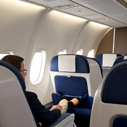 Caribbean Holidays, Puerto Rico November, Business class passenger relaxing in a comfortable aircraft seat on a flight to Puerto Rico, refined cabin, soft lighting