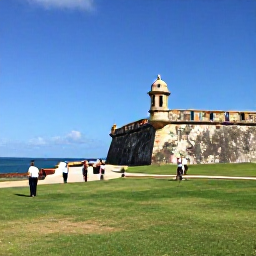 Caribbean Holidays, Puerto Rico November, Historic Castillo San Felipe del Morro in San Juan under a sunny sky, with green lawns, ocean views and visitors exploring the fortress