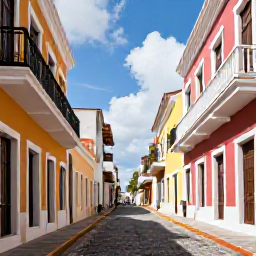 Caribbean Holidays, Puerto Rico November, Historic Old San Juan in November, showing colourful colonial buildings, cobbled streets, balconies and a sunny Caribbean sky