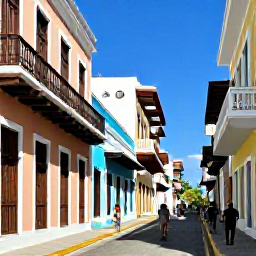 Caribbean Holidays, Puerto Rico November, Visitors walking through colourful Old San Juan streets with Spanish colonial buildings, balconies and bright Caribbean light