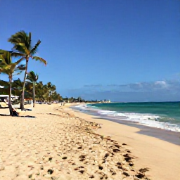 Caribbean Holidays, Puerto Rico October, A wide sandy Puerto Rican beach in October sunshine, turquoise Caribbean water, palm trees and a few relaxed visitors
