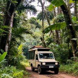 Caribbean Holidays, Puerto Rico Safaris, A guided safari vehicle beside dense rainforest in El Yunque National Forest, Puerto Rico