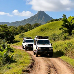 Caribbean Holidays, Puerto Rico Safaris, Guided 4x4 excursion through the green foothills of Puerto Rico, with rugged tracks, tropical forest and distant mountain views