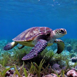 Caribbean Holidays, Puerto Rico Scuba Diving, A close underwater view of a green sea turtle swimming over coral and seagrass in the clear waters of Puerto Rico